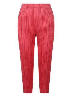 美品】ミーイッセイミヤケ プリーツ ワイドパンツ クロップド 赤