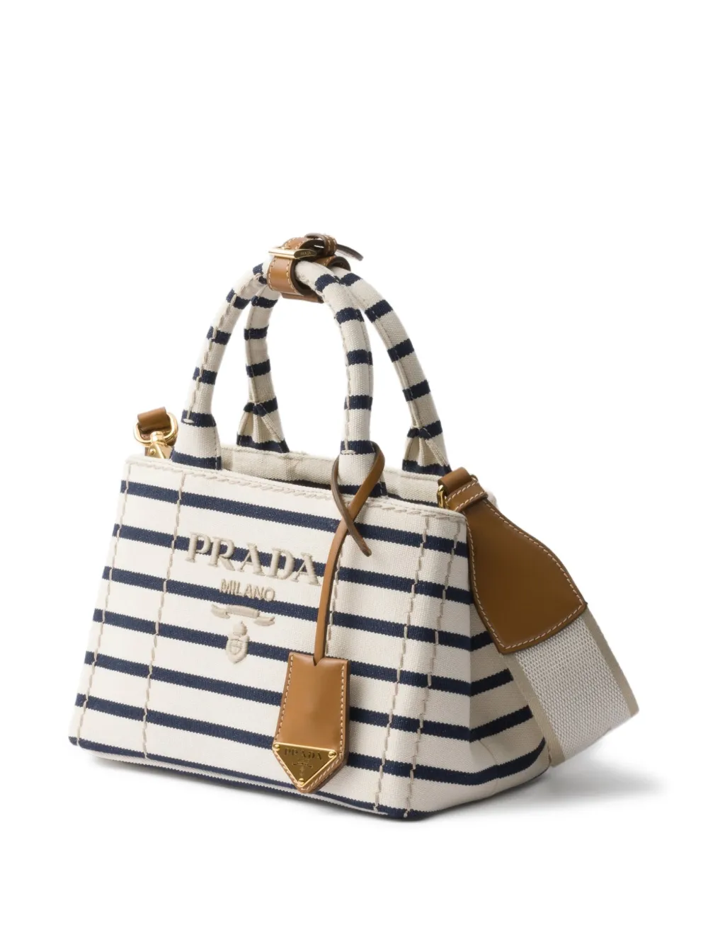 Prada Gestreepte canvas mini-tas Beige