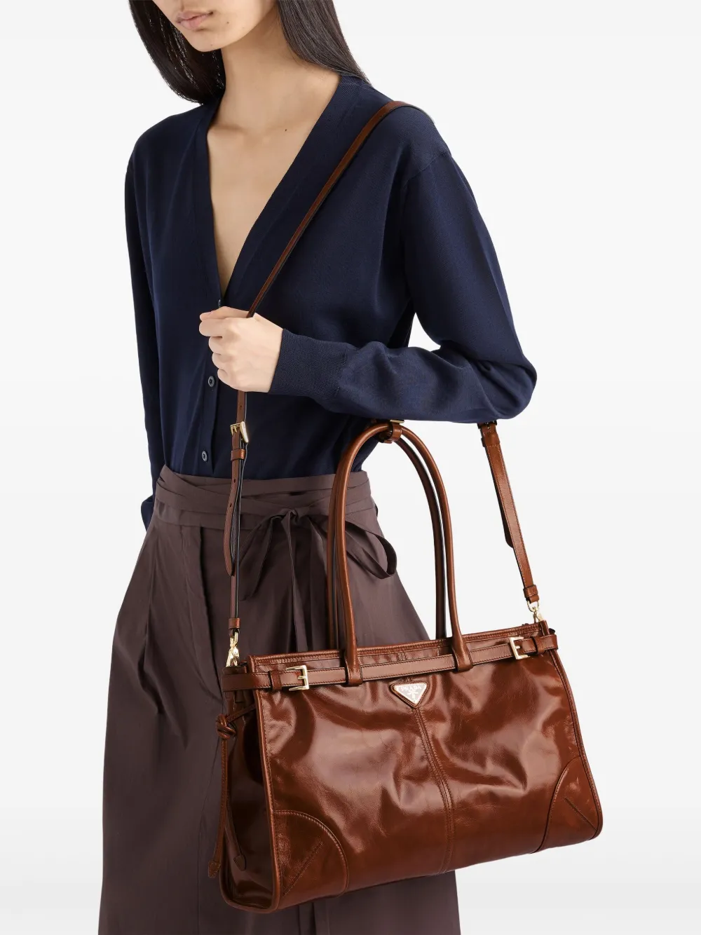 Prada Grote Bonnie leren shopper Bruin