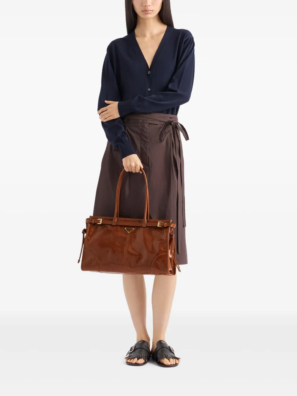 Prada Grote Bonnie leren shopper - Bruin