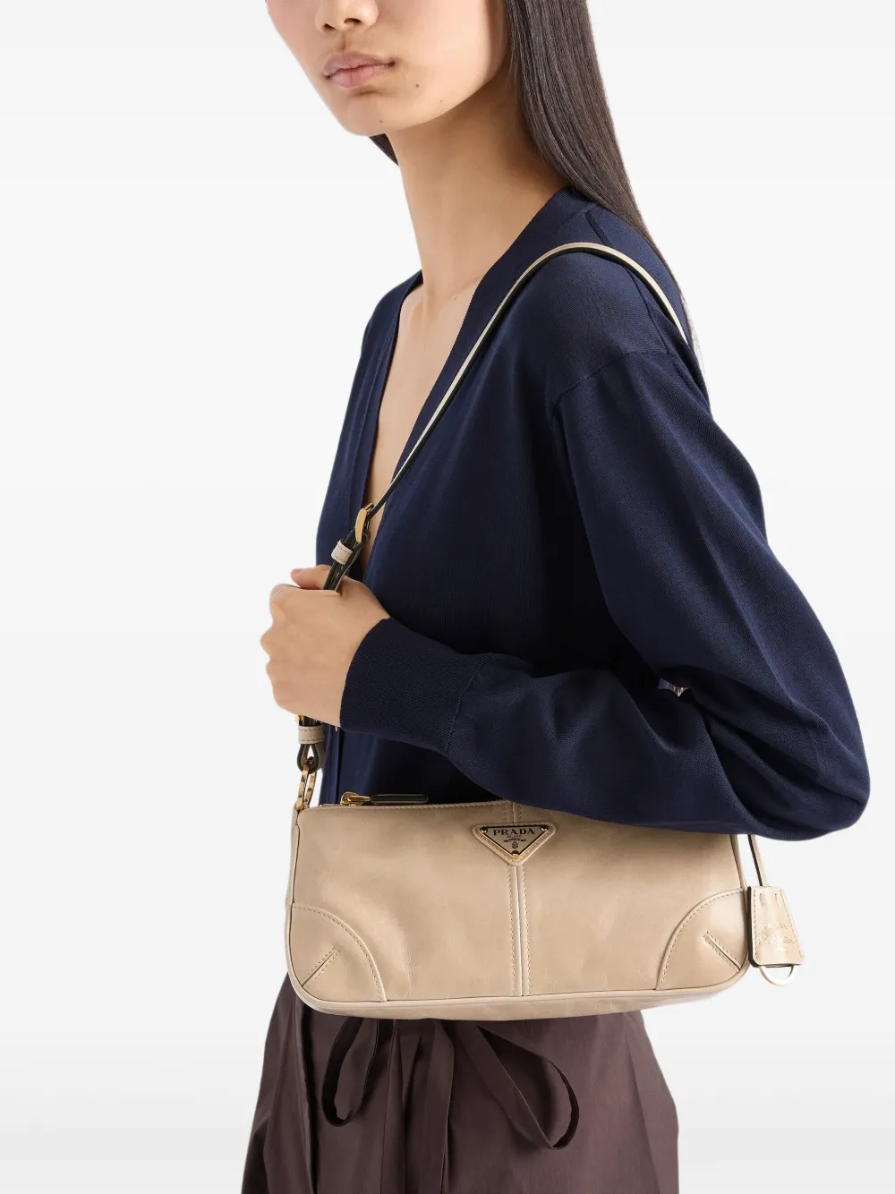 Prada Medium Re-Edition 2002 leren schoudertas Beige
