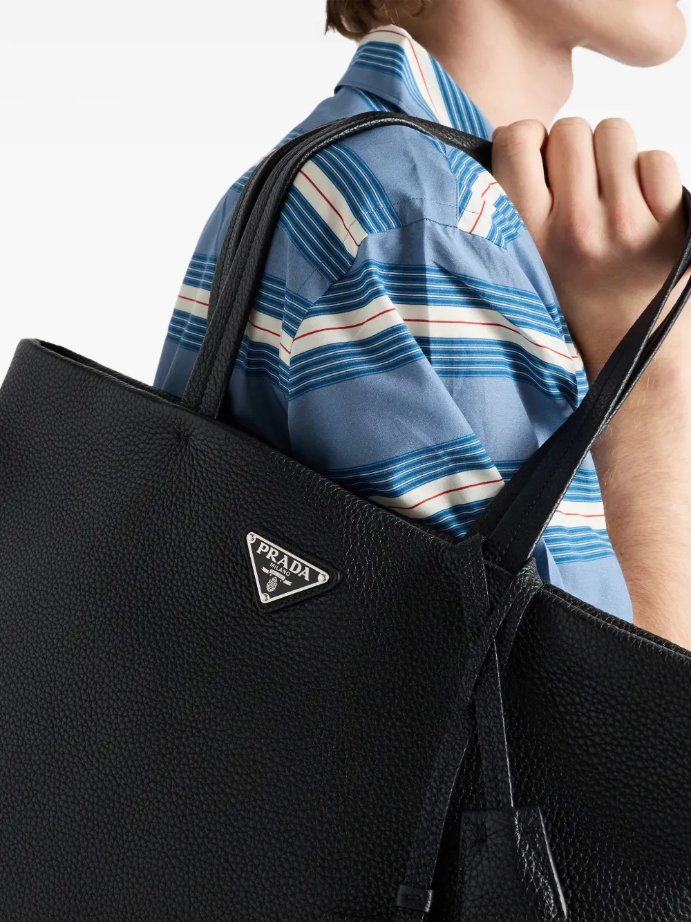 Prada レザー トートバッグ | ブラック | FARFETCH JP