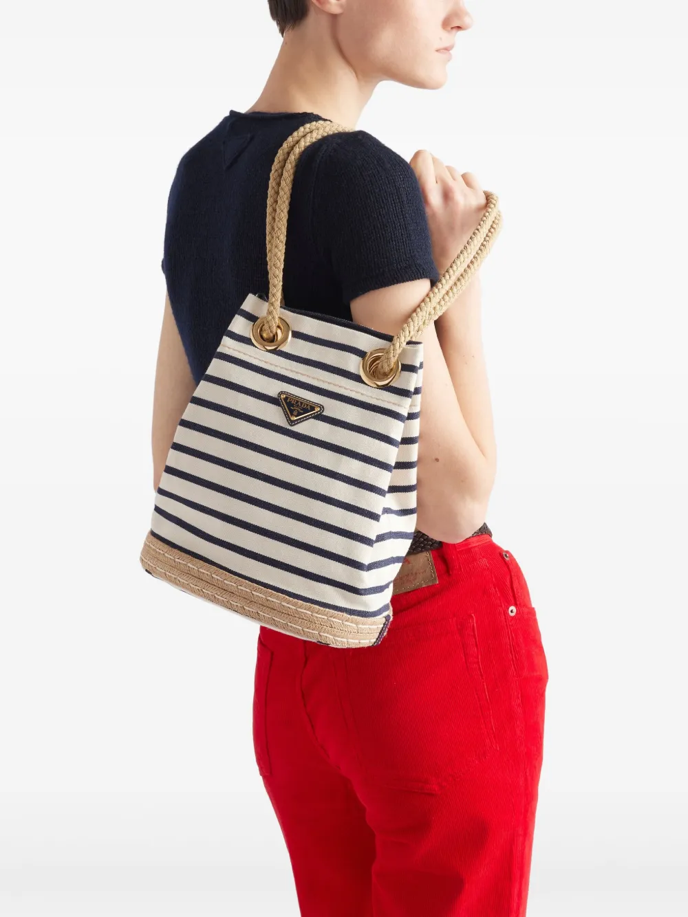 Prada Kleine gestreepte bucket-tas Wit
