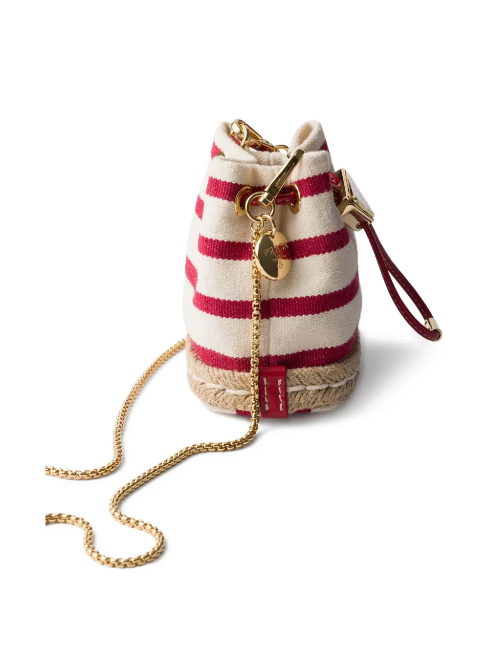 Prada Gestreepte canvas mini-tas Beige