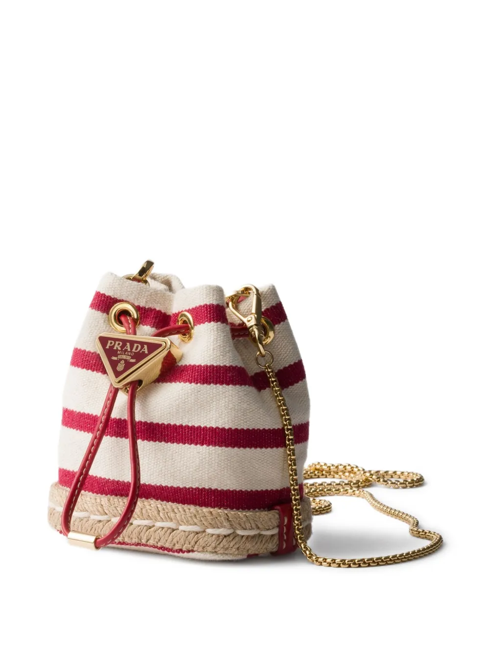 Prada Gestreepte canvas mini-tas Beige