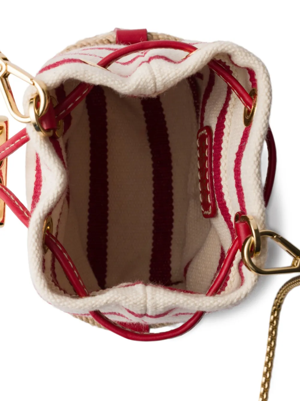 Prada Gestreepte canvas mini-tas Beige