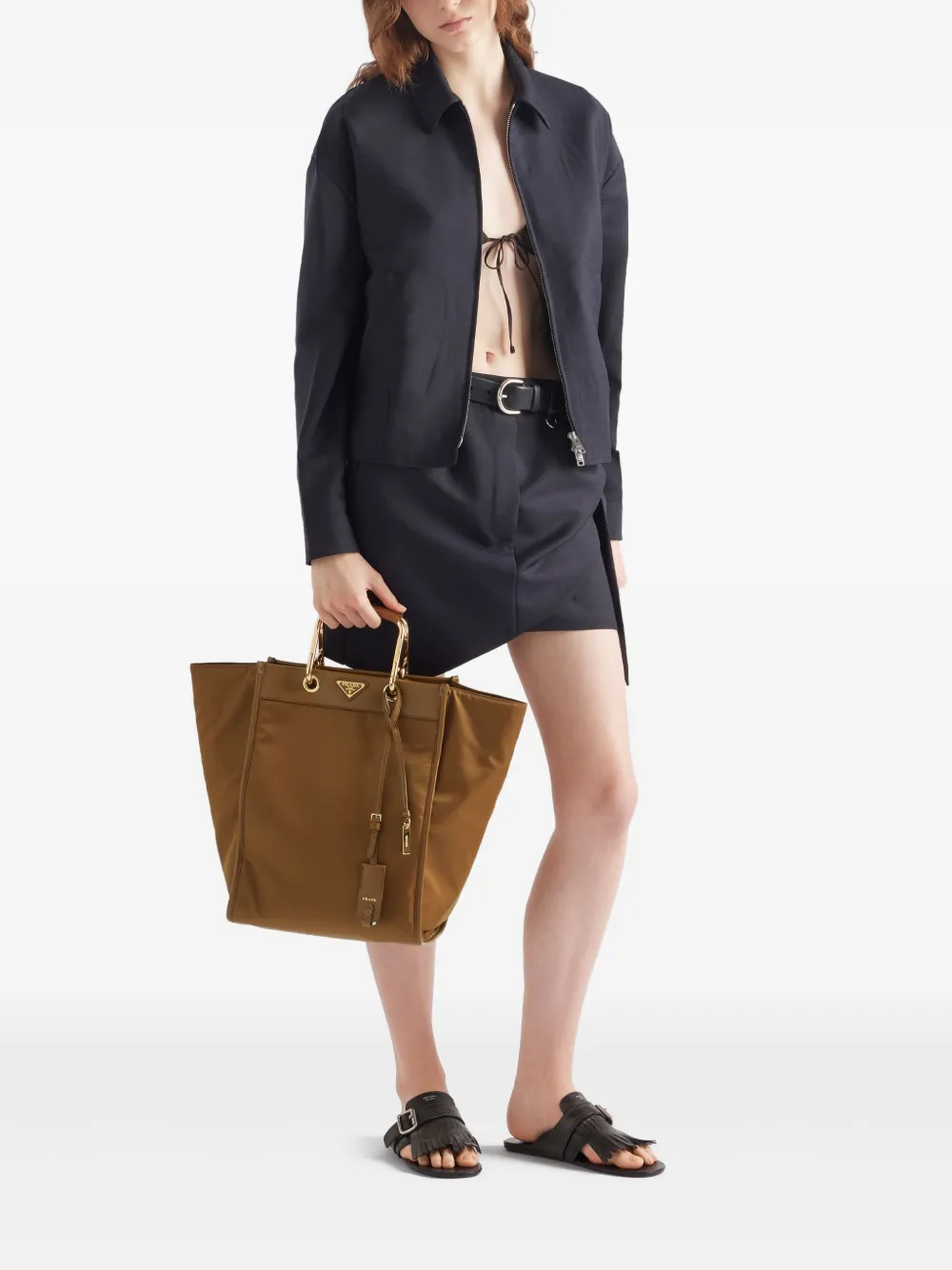 Prada Re-Nylon grote shopper - Bruin