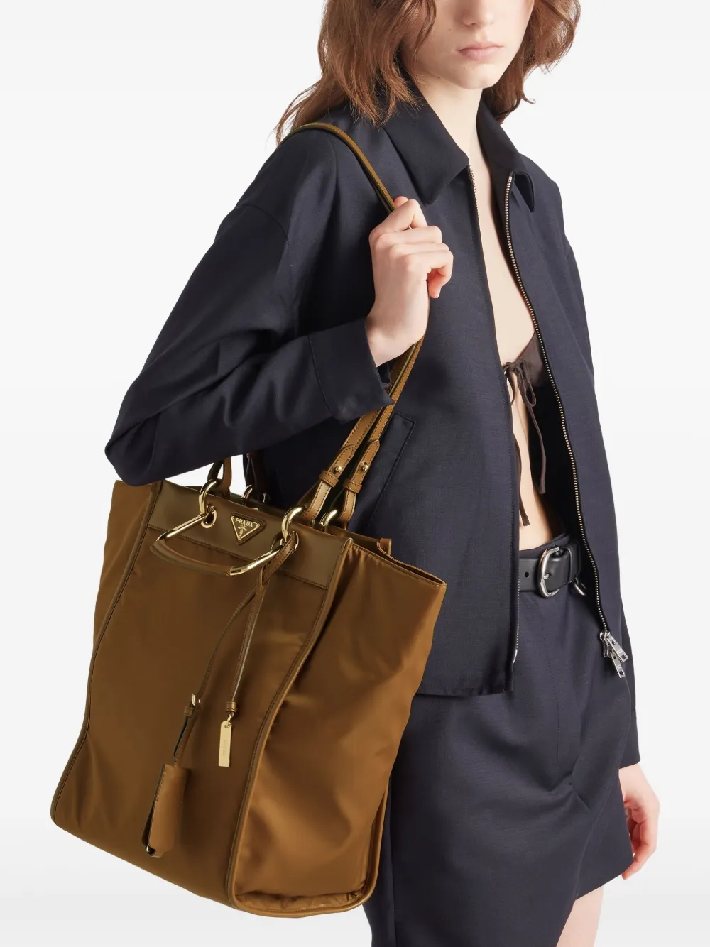 Prada Re-Nylon grote shopper Bruin