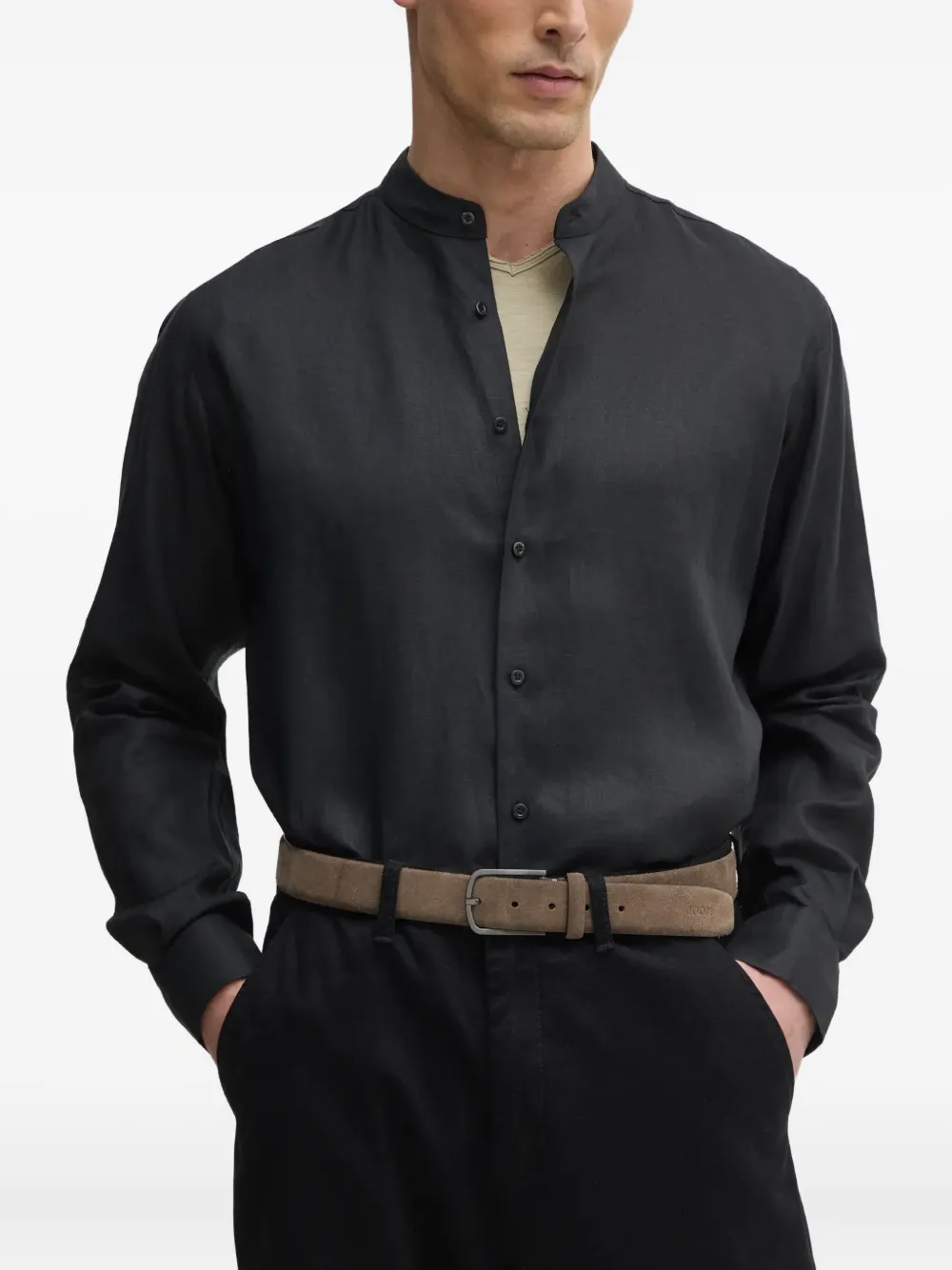 Karl Lagerfeld mandarin-collar long-sleeve shirt | Black | Image 1