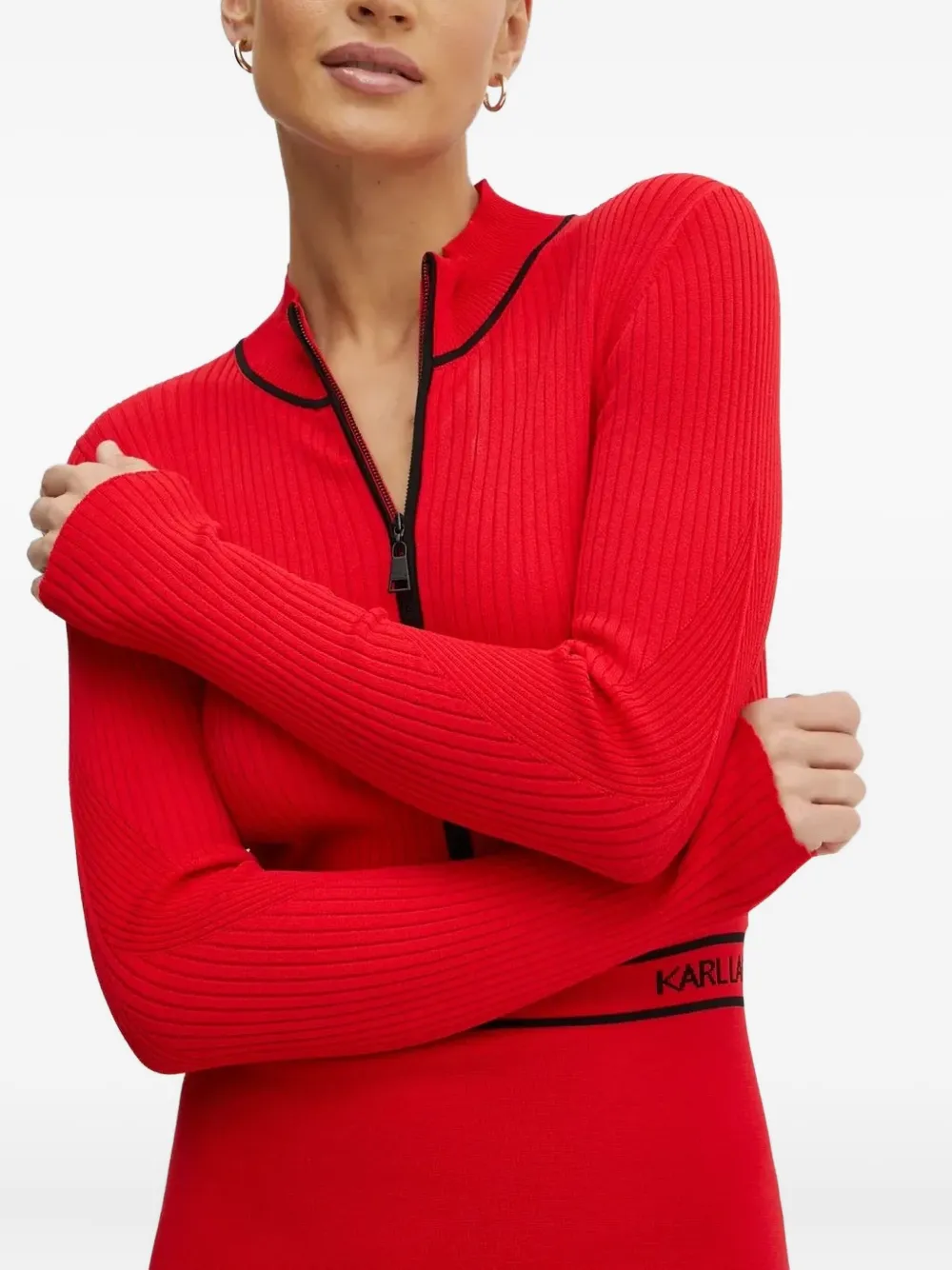 Karl Lagerfeld Geribbelde jurk met rits Rood