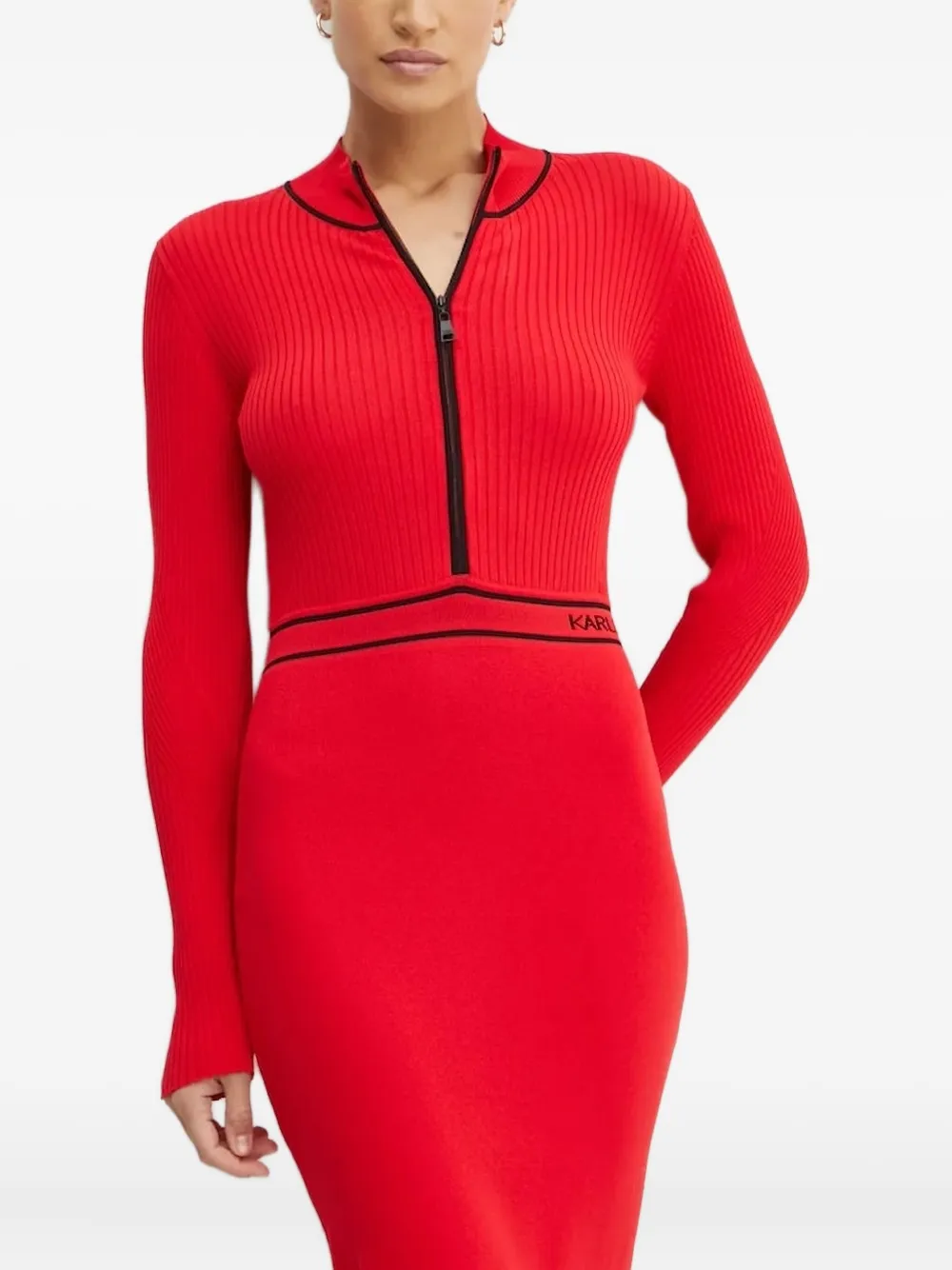 Karl Lagerfeld Geribbelde jurk met rits Rood