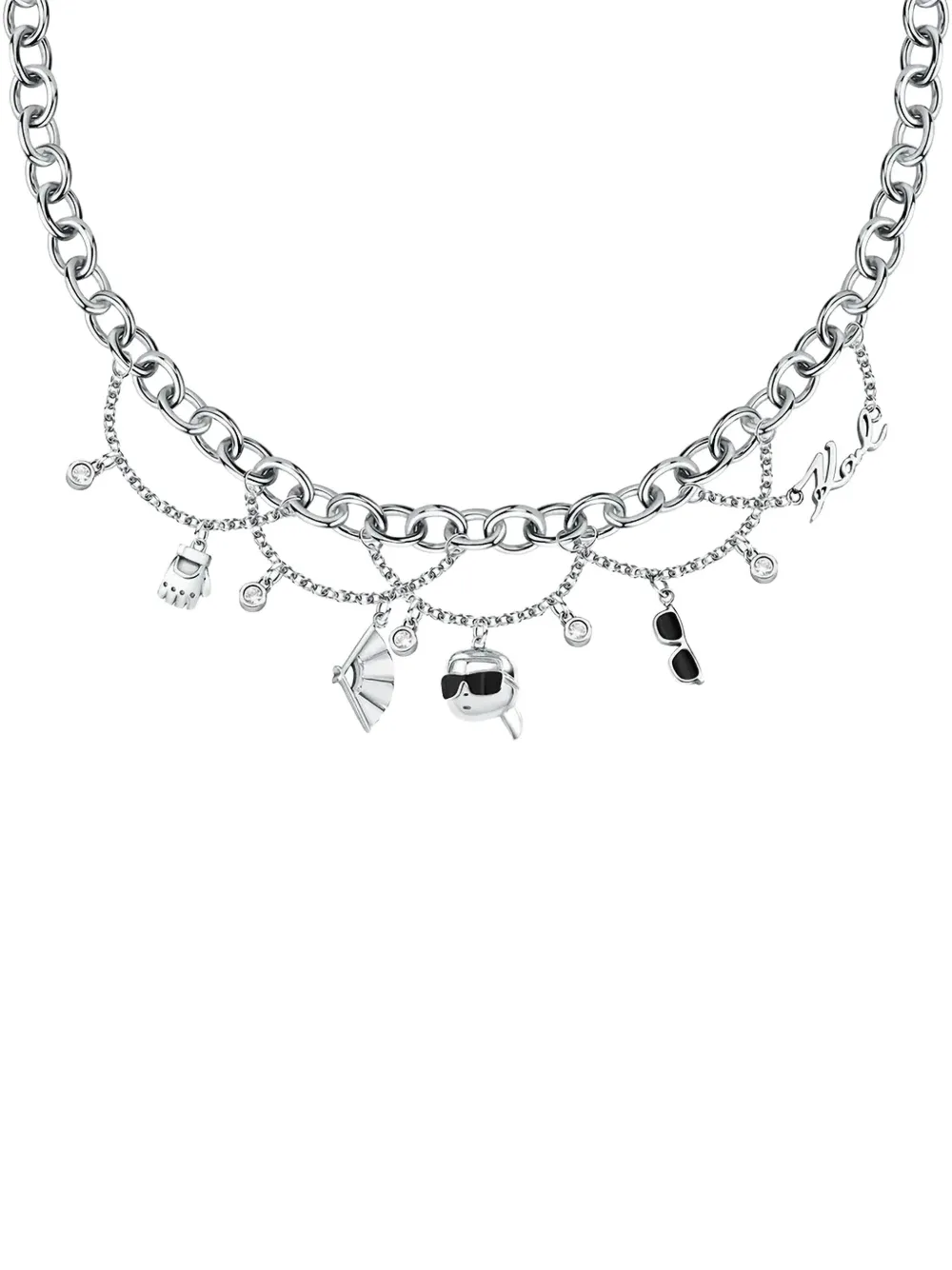Karl Lagerfeld Multiple-charms Necklace In Metallic