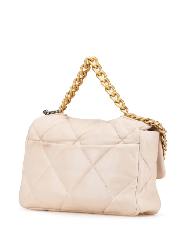 CHANEL Pre-Owned 2021-2024 Large Lambskin 19 Flap Satchel Brown