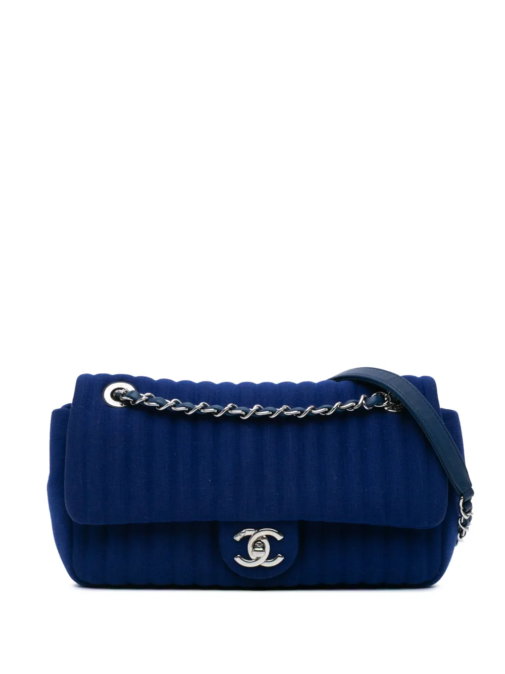 CHANEL Pre-Owned sac porté épaule Chain Flap médium en jersey à matelassage vertical (2016-2017) | bleu | Image 1