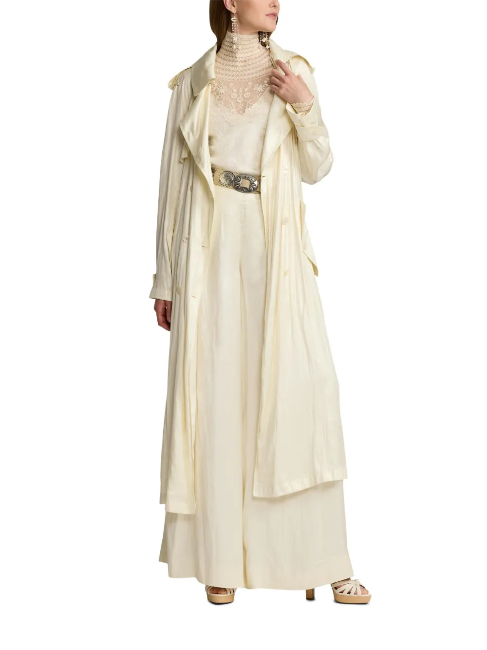 Ralph Lauren Twyla Technical Glossy Charmeuse Trench Coat In Neutrals