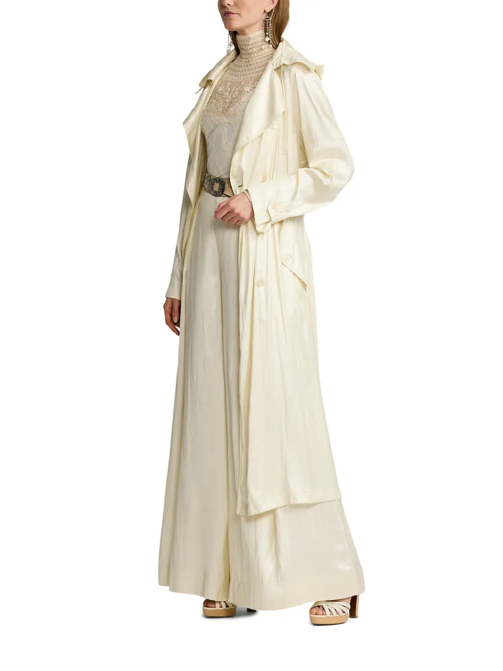 Ralph Lauren Twyla Technical Glossy Charmeuse Trench Coat In Neutrals