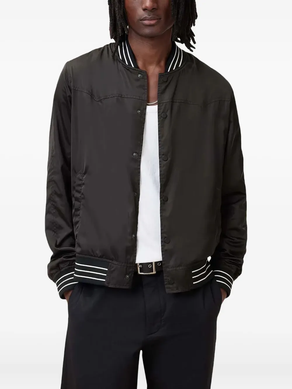AllSaints Omkeerbaar bomberjack met geribbelde kraag Zwart