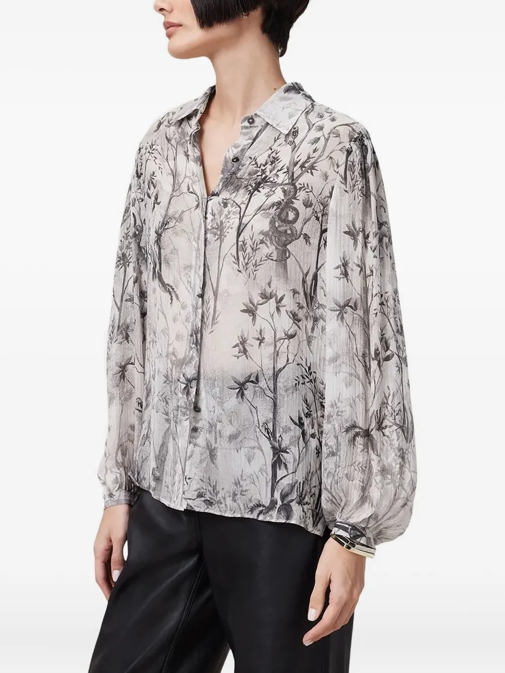 AllSaints floral-print balloon-sleeve shirt | Grey | Image 1