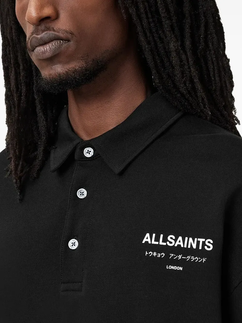 AllSaints Underground logo-print polo shirt Zwart