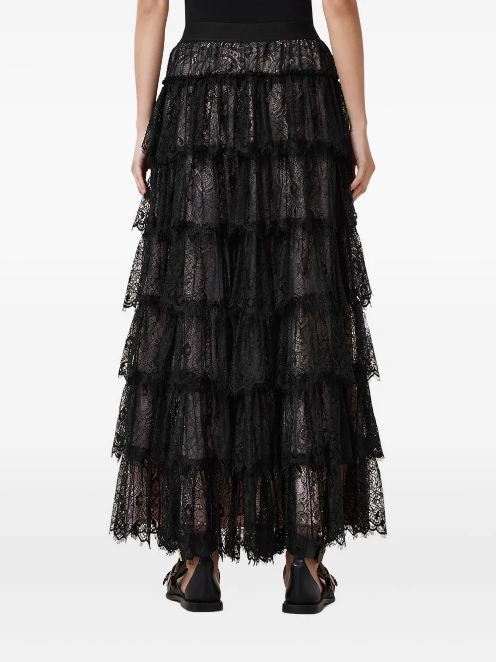 AllSaints Rory gelaagde maxi-rok met kant Zwart