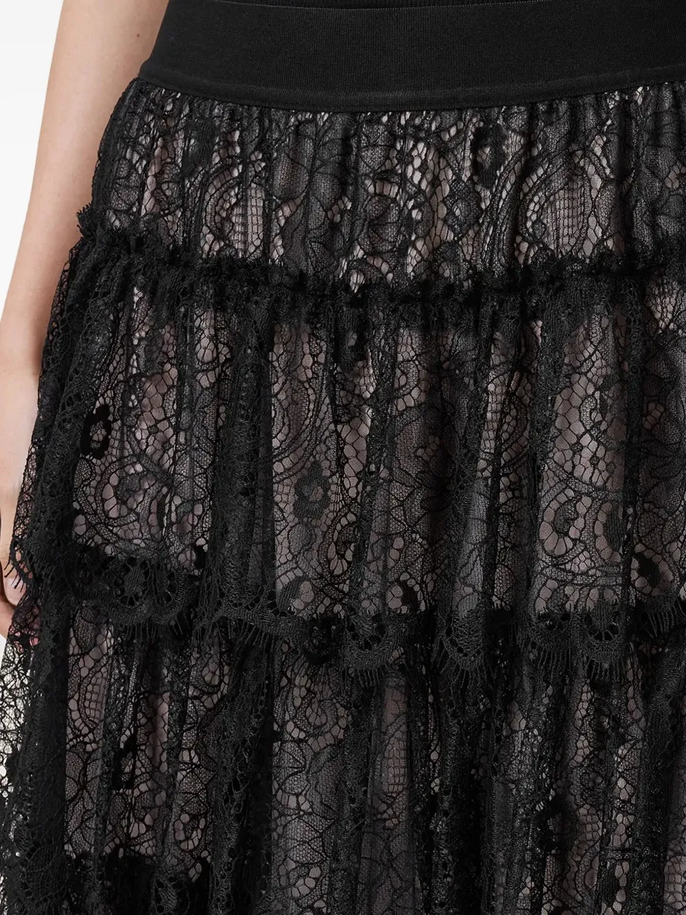 AllSaints Rory gelaagde maxi-rok met kant Zwart
