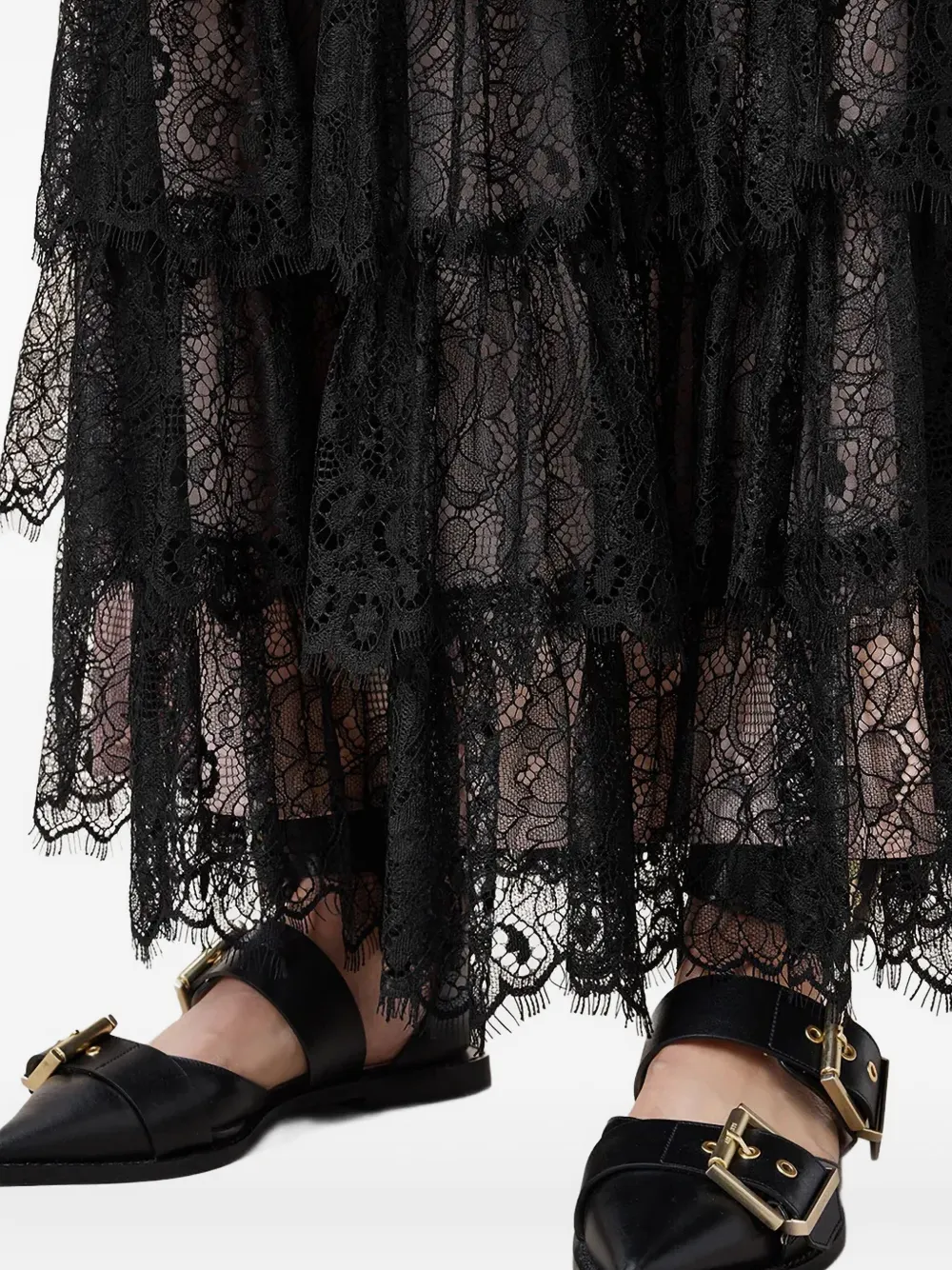 AllSaints Rory gelaagde maxi-rok met kant Zwart