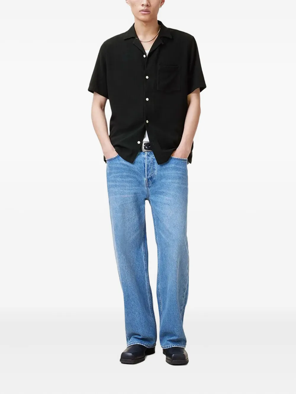 AllSaints Hudson overhemd met campkraag en korte mouwen Zwart