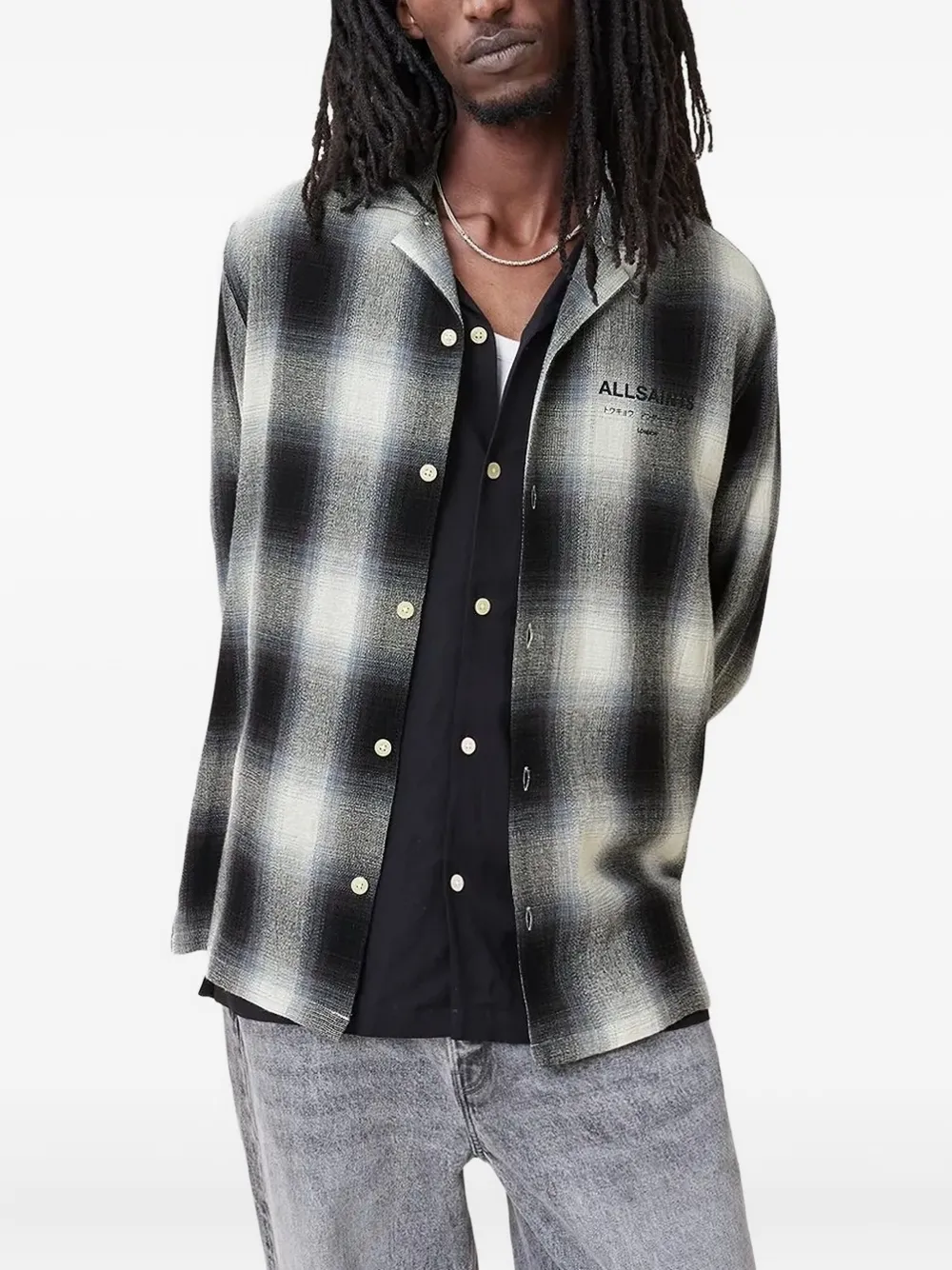 AllSaints faded checked shirt - Grijs
