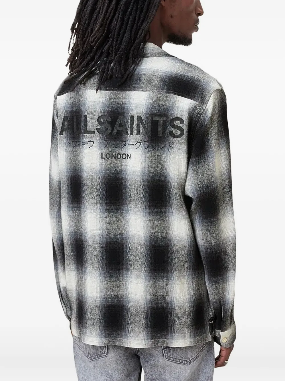 Allsaints Ellis Checked Embroidered Zip Up Jacket In Gray