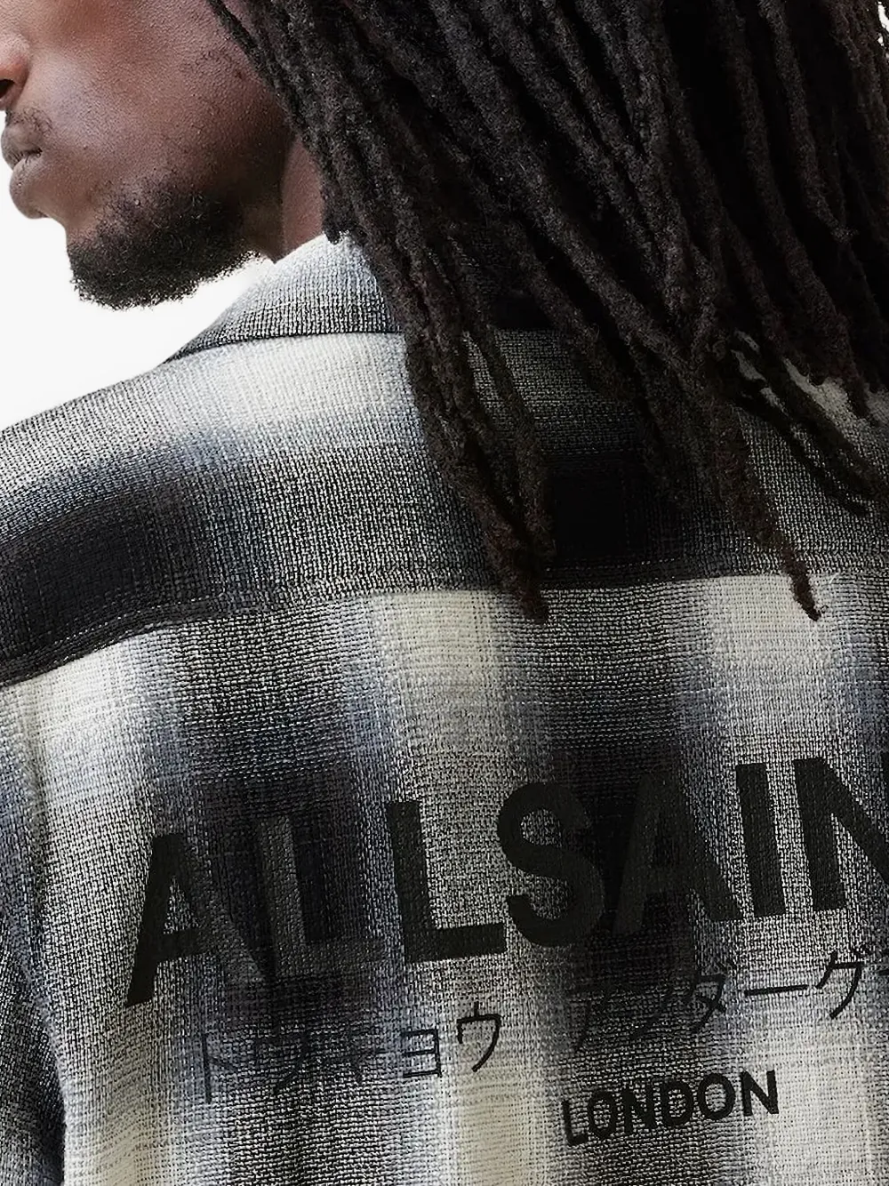 Allsaints Ellis Checked Embroidered Zip Up Jacket In Gray
