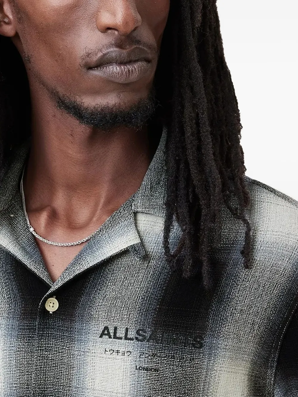 Allsaints Ellis Checked Embroidered Zip Up Jacket In Gray