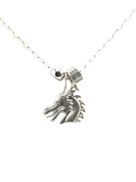 Hermès Pre-Owned 2000-2024 Palladium Plated Talismans Dragon H Pendant Necklace costume necklace