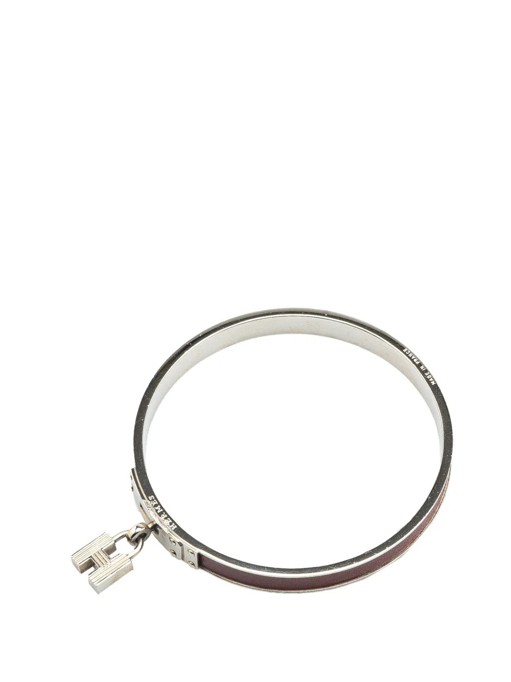 Pre-owned Hermes 2000-2025 Leather Kelly Cadena Lock Bangle Bracelet Costume Bracelet In Silver