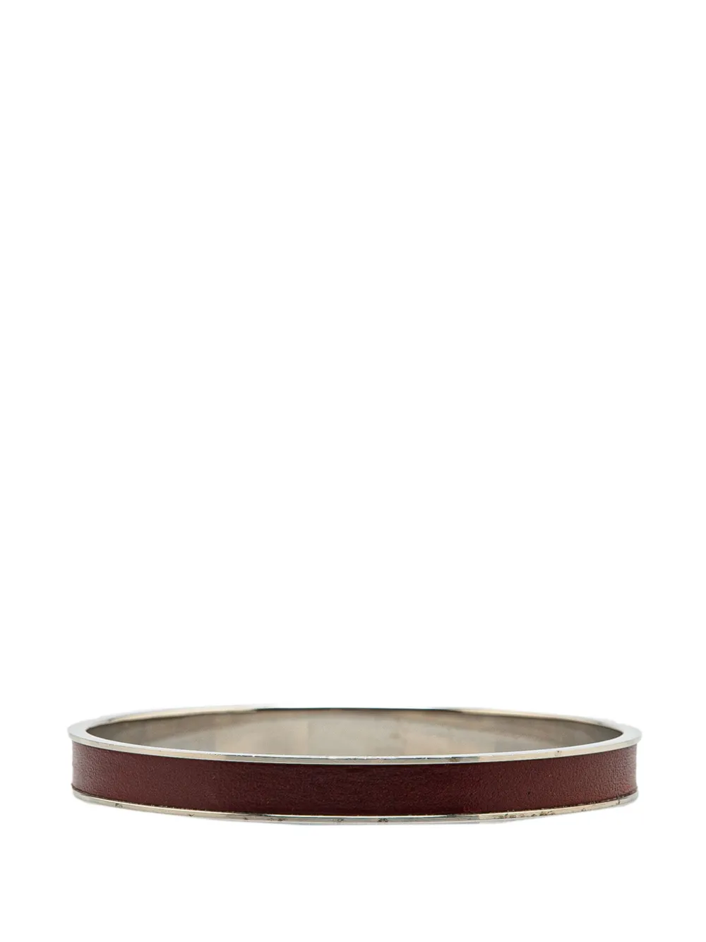 Pre-owned Hermes 2000-2025 Leather Kelly Cadena Lock Bangle Bracelet Costume Bracelet In Silver