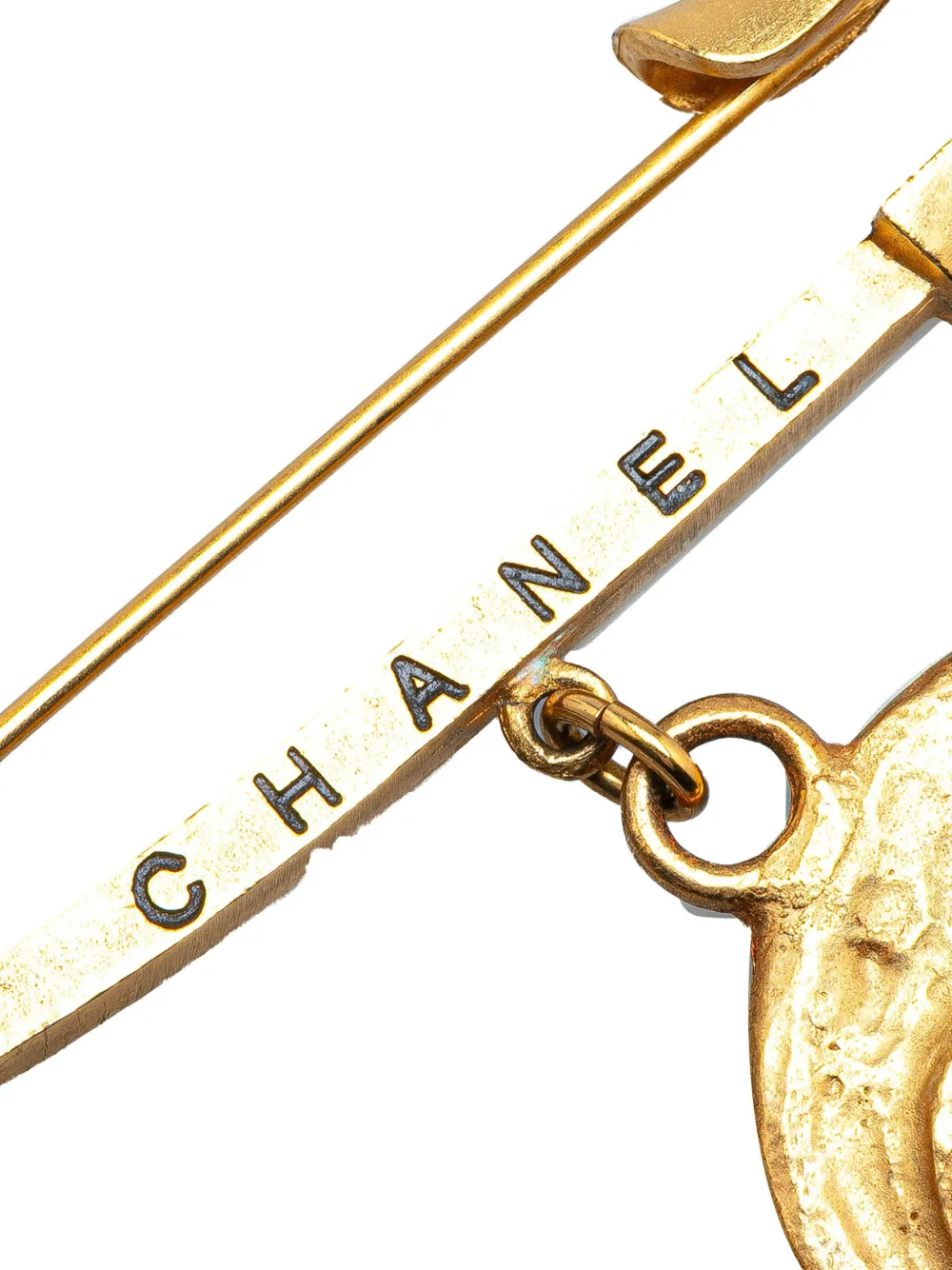 Pre-owned Chanel 1994 Gold Plated Cc Medallion Safety Pin Brooch Costume Brooch