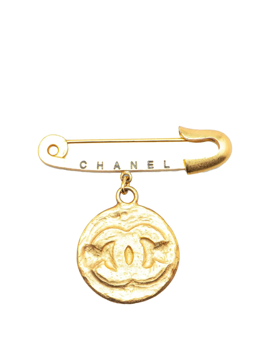 CHANEL Pre-Owned 1994 Gold Plated CC Medallion Safety Pin Brooch costume brooch | Image 2