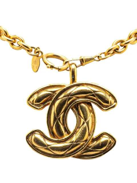 CHANEL Pre-Owned 20th Century Gold Plated CC Quilted Pendant Necklace costume necklace