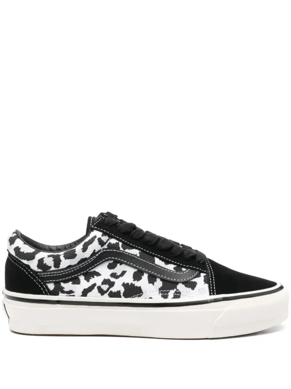 vans leopard black and white leopard print slip on sneakers