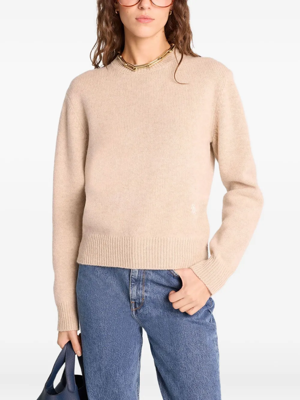 Sporty & Rich Trui met geborduurd logo Beige