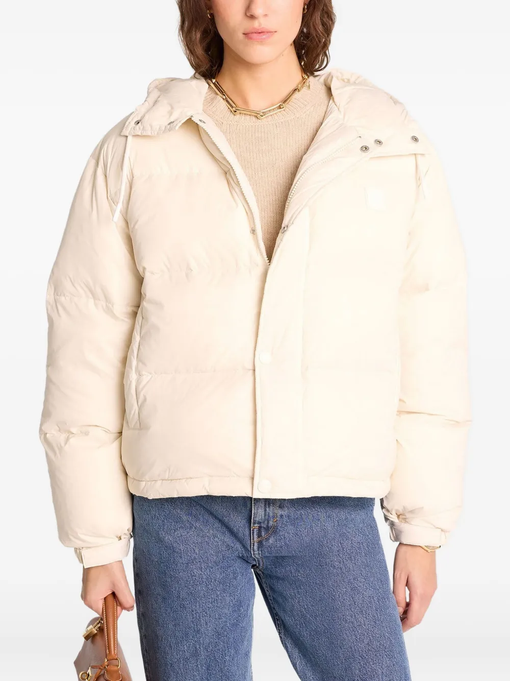 Sporty & Rich Donsjack met logopatch Beige