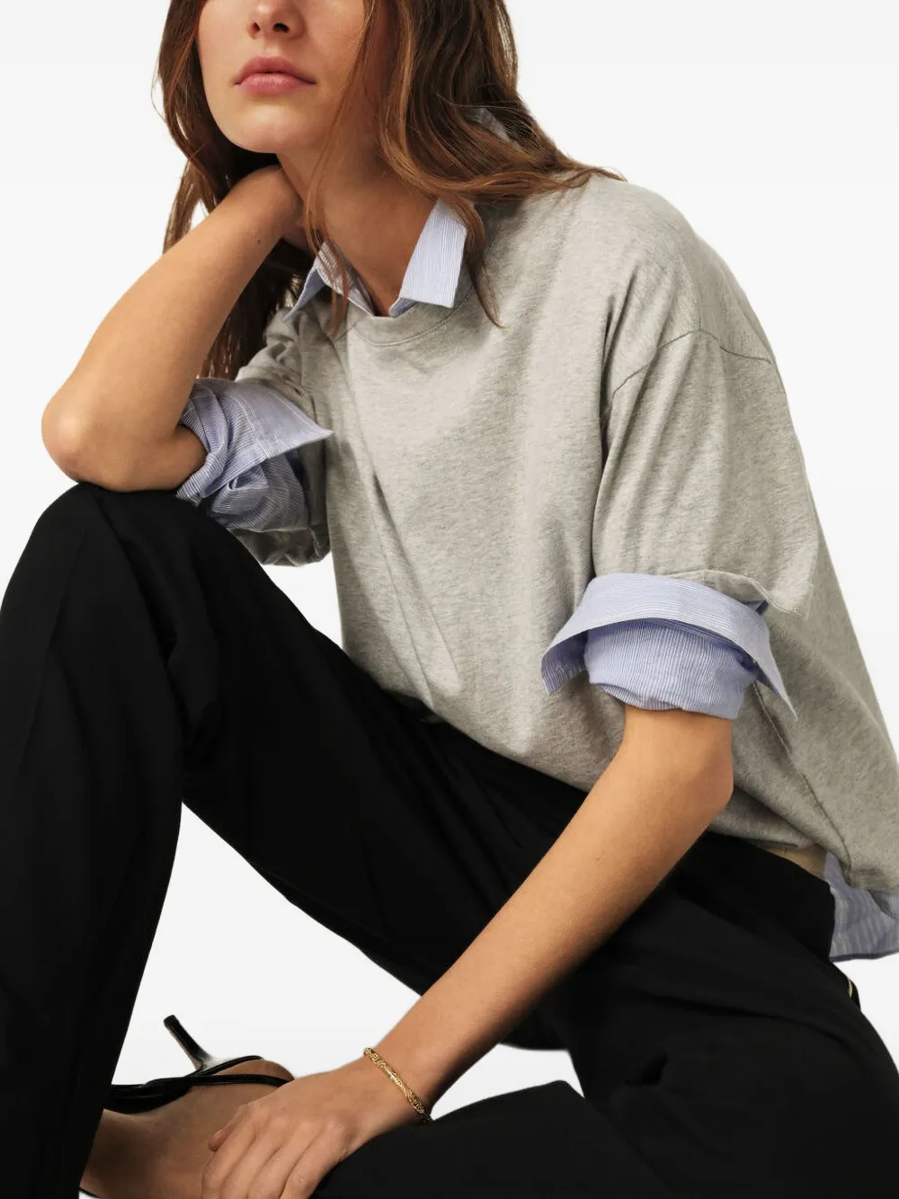 Ba&sh Rolled-sleeve Boxy Top In Gray