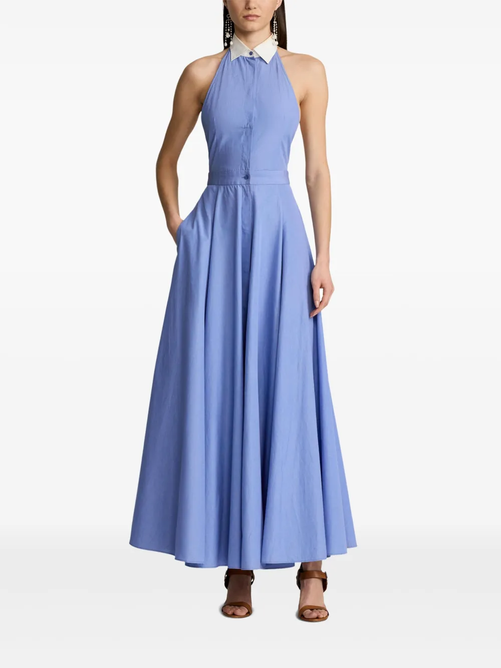 Ralph Lauren Collection Cotton Maxi Dress in Blue, view 3