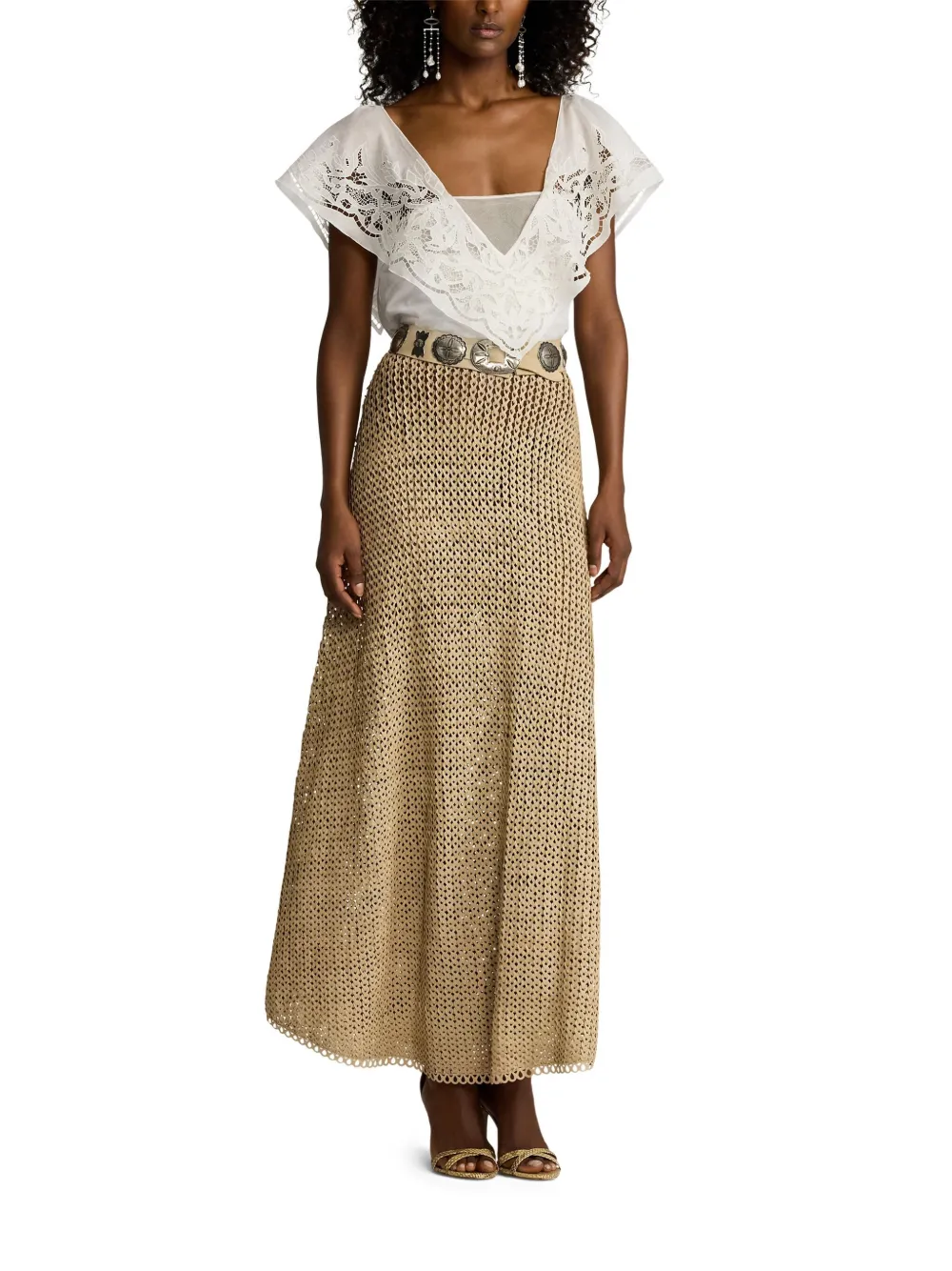 Shop Ralph Lauren Concho Belt In Neutrals