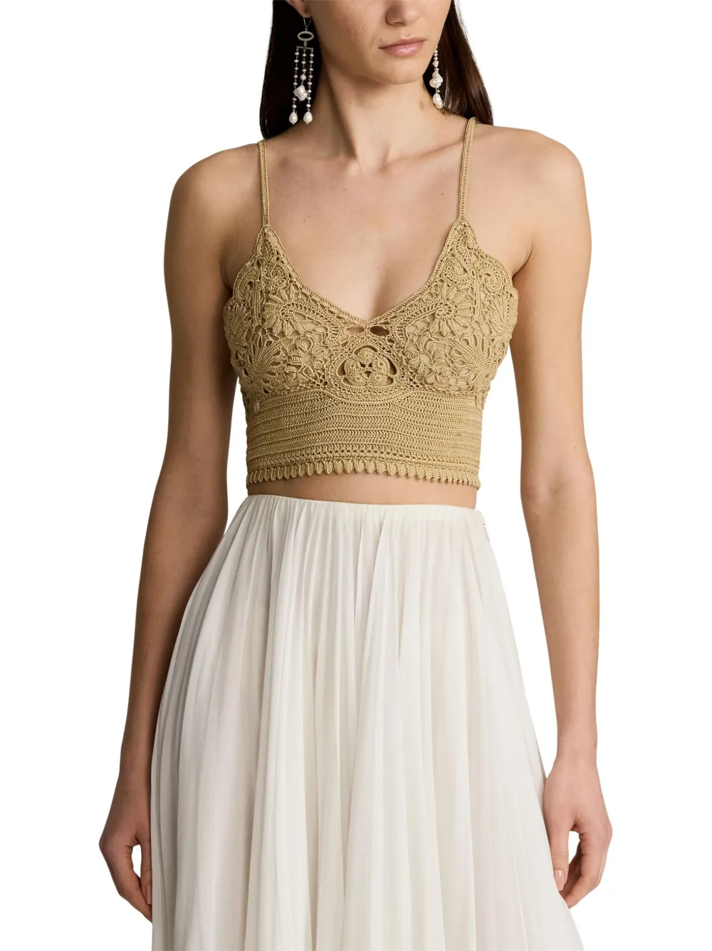 Ralph Lauren Silk Crochet Bralette In Braun