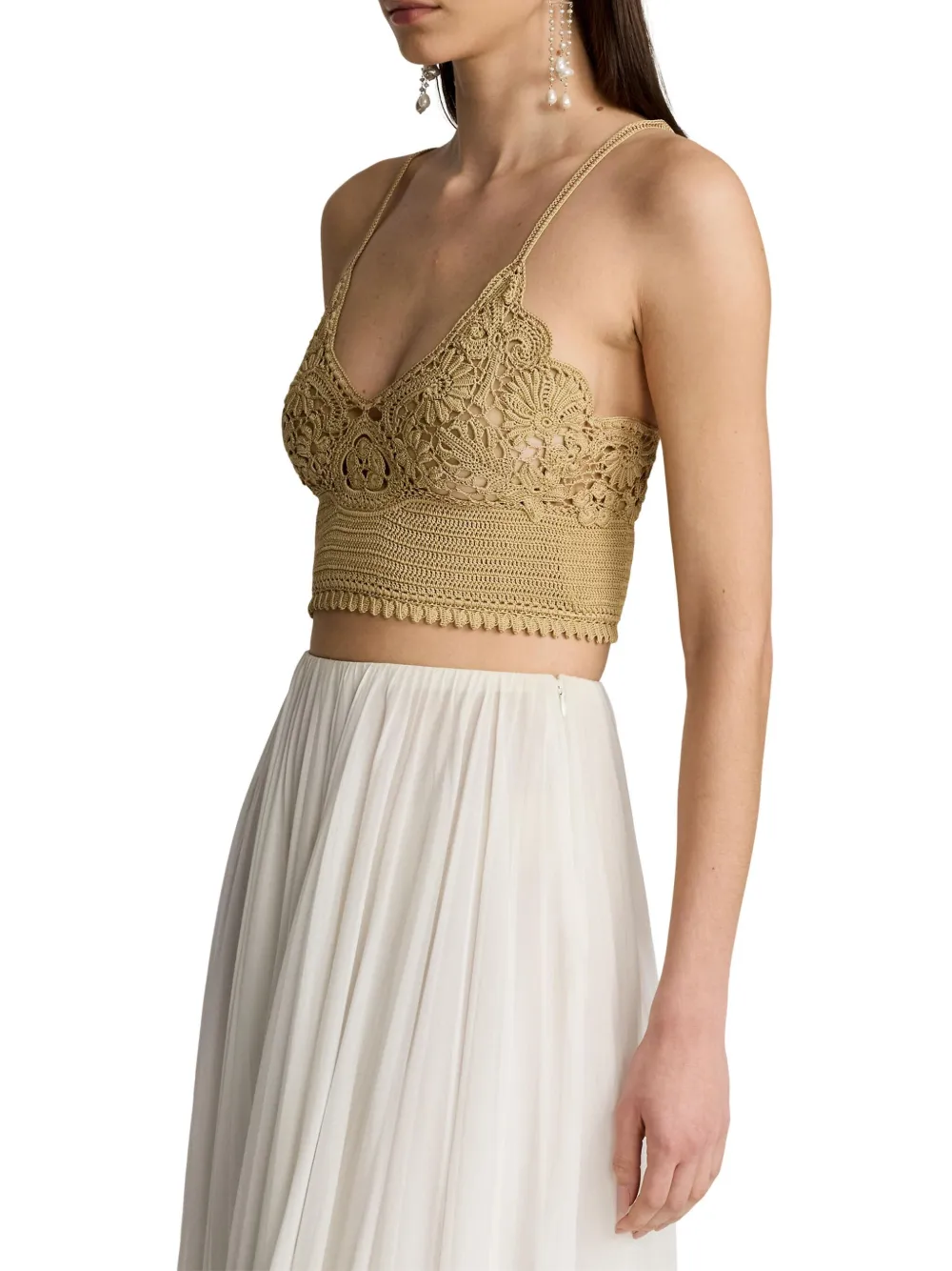 Ralph Lauren Silk Crochet Bralette In Braun