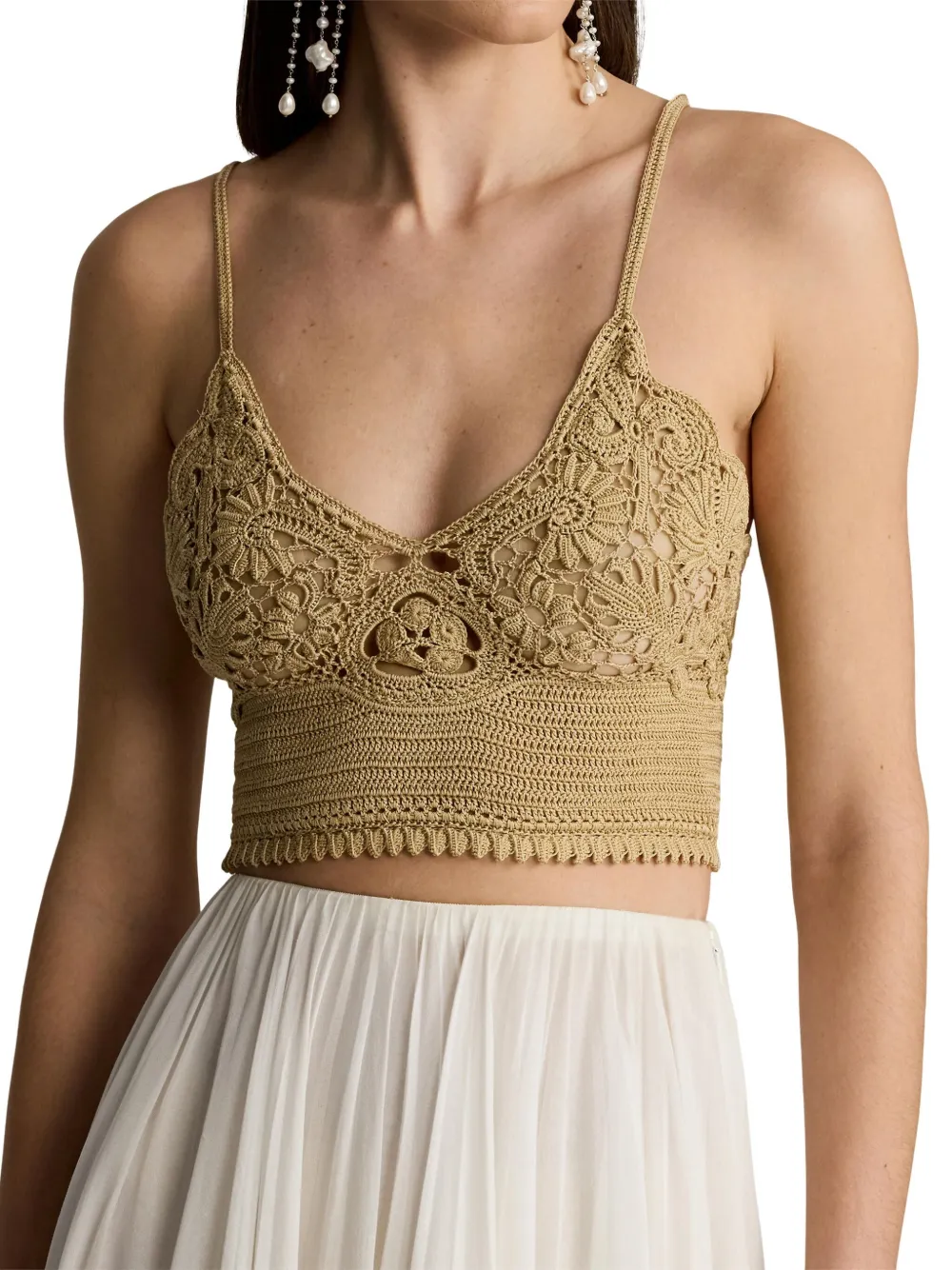 Ralph Lauren Silk Crochet Bralette In Braun