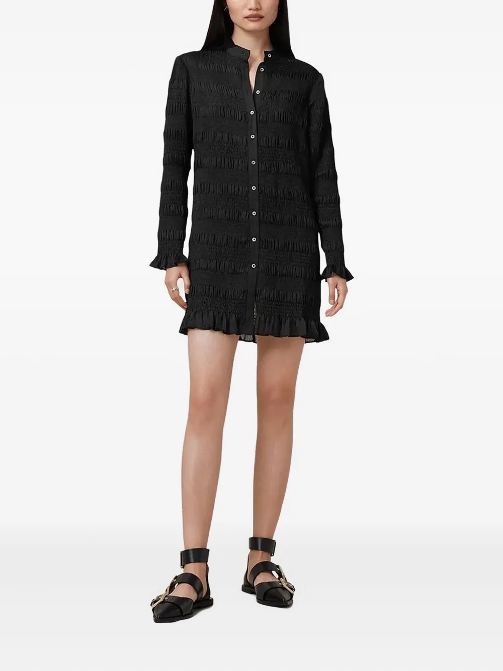 AllSaints Mini-jurk met ruches en gelaagd effect Zwart