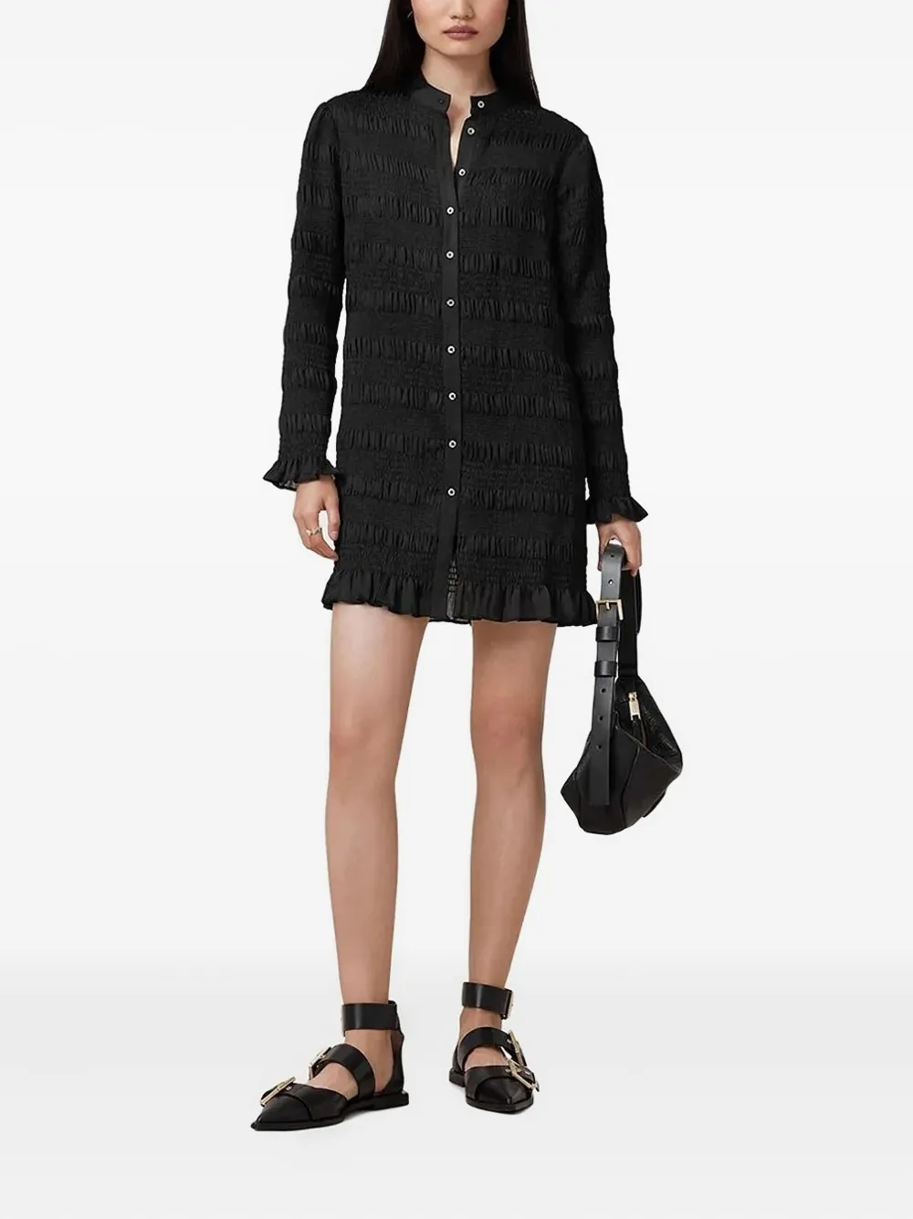 AllSaints Mini-jurk met ruches en gelaagd effect Zwart