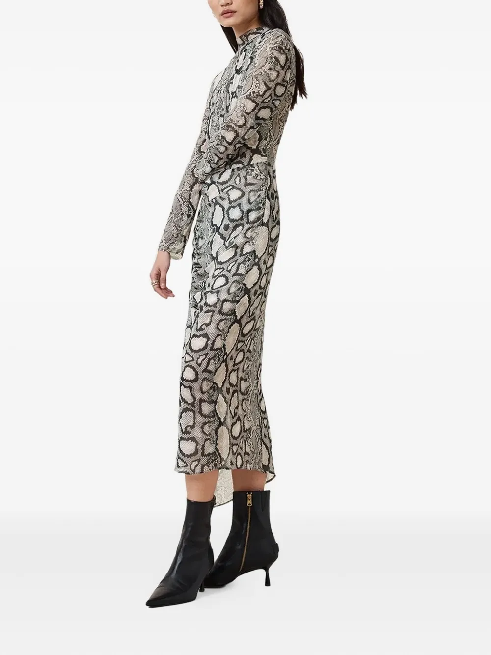 AllSaints Midi-jurk met slangenprint Beige