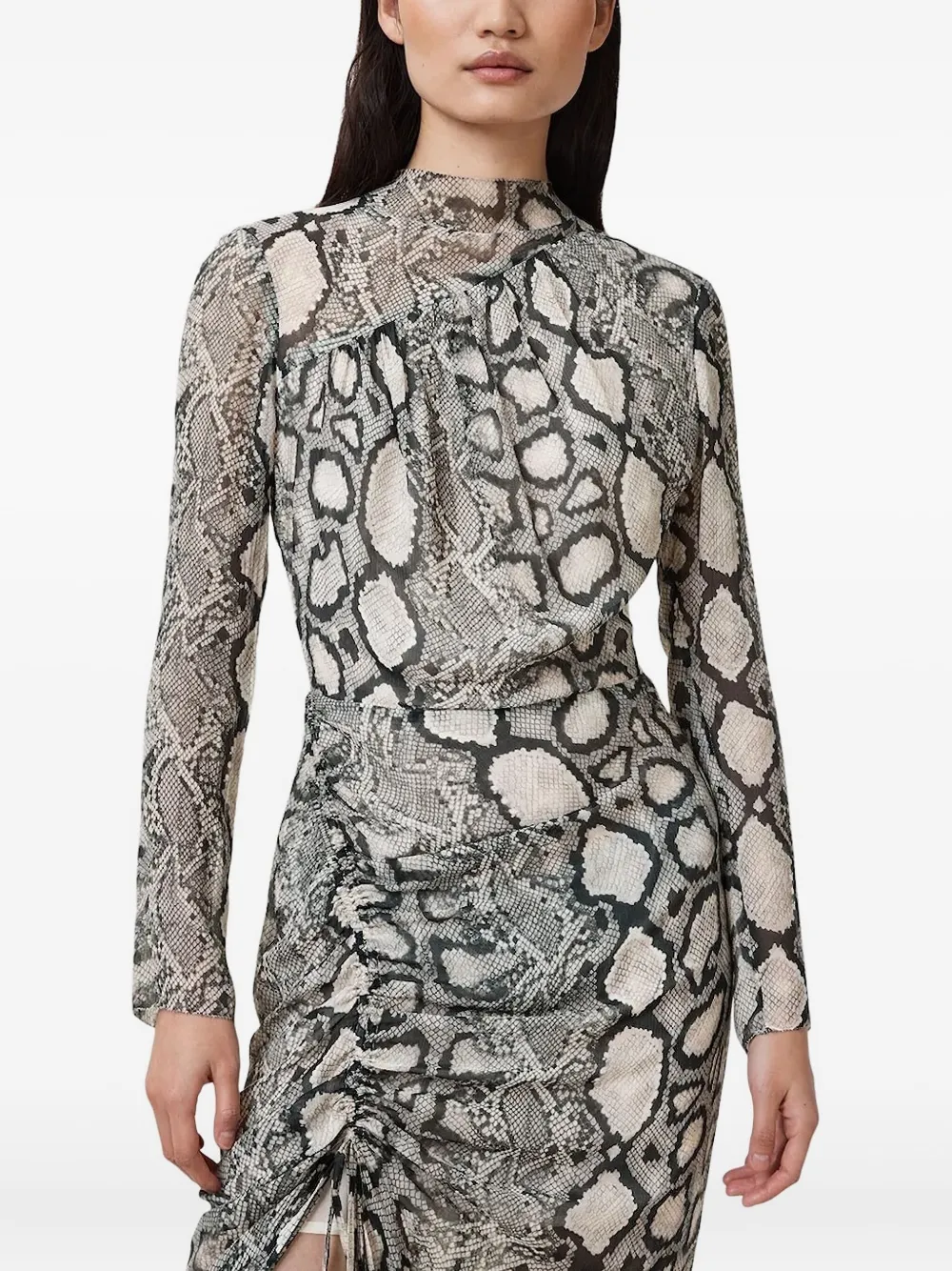 AllSaints Midi-jurk met slangenprint Beige